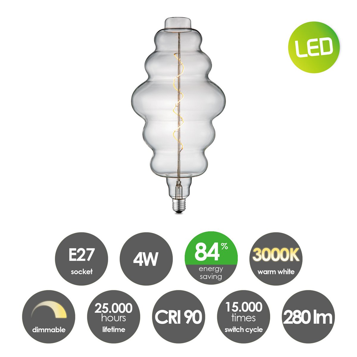 Pendant lamp chrome round Cloud 3L dimmable E27 clear
