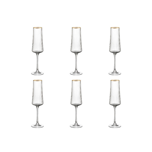 Luxe Champagneglazen met vergulde rand – 210 ml – Set van 6 |woon-meubel.nl