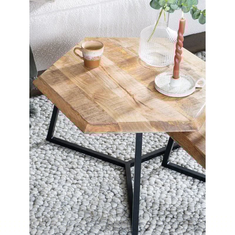 Salontafel Kiara - Set van 2 - Achthoekige tafeltjes - Mangohout|woon-meubel.nl
