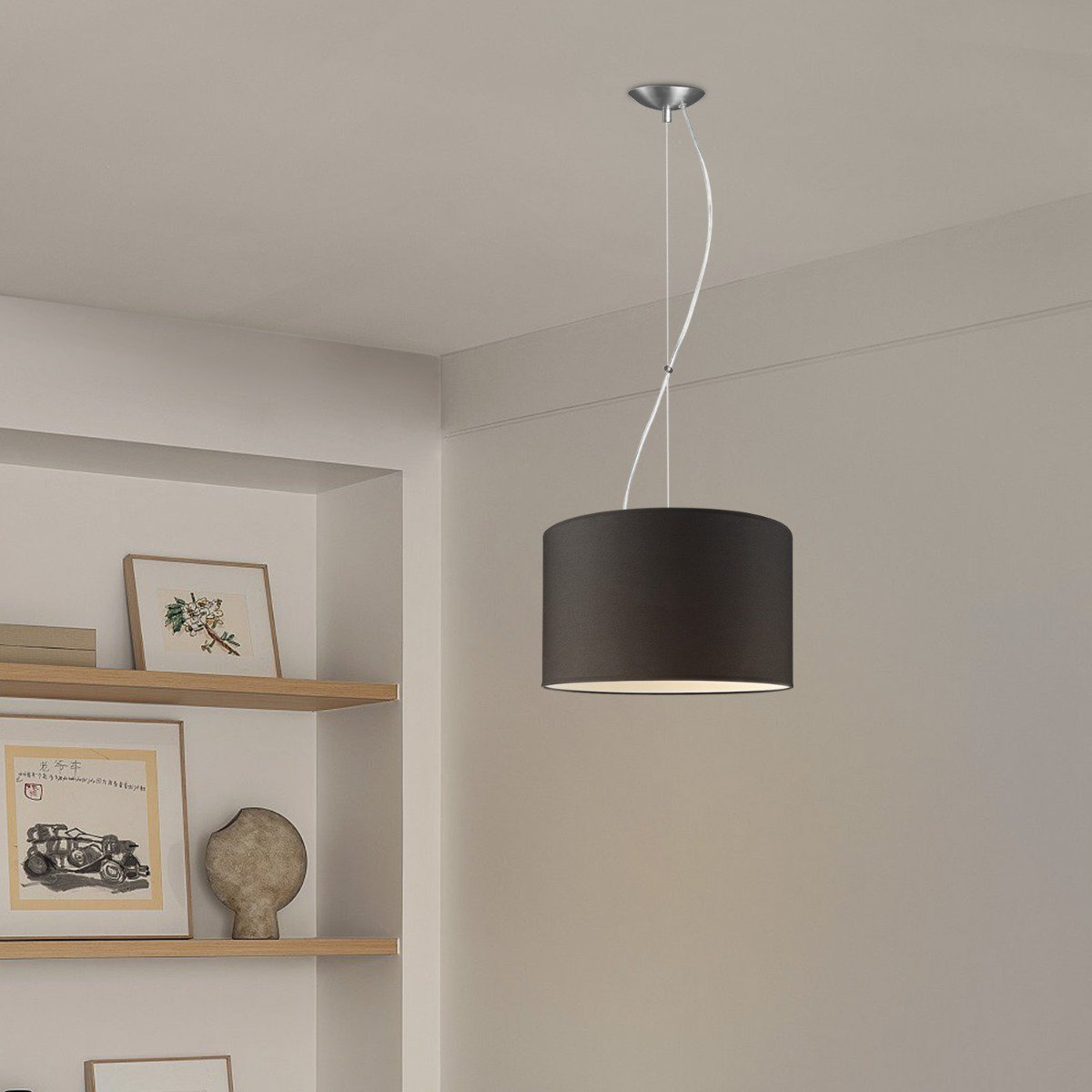 Deluxe pendant lamp with lampshade, E27, black, 35cm