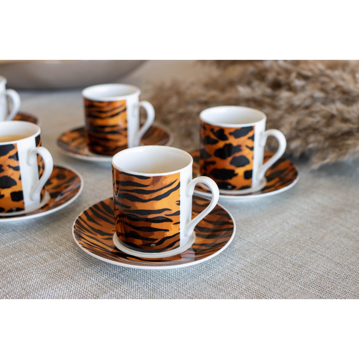 Safari Koffiekopjes (Set van 6) – Met Schotels