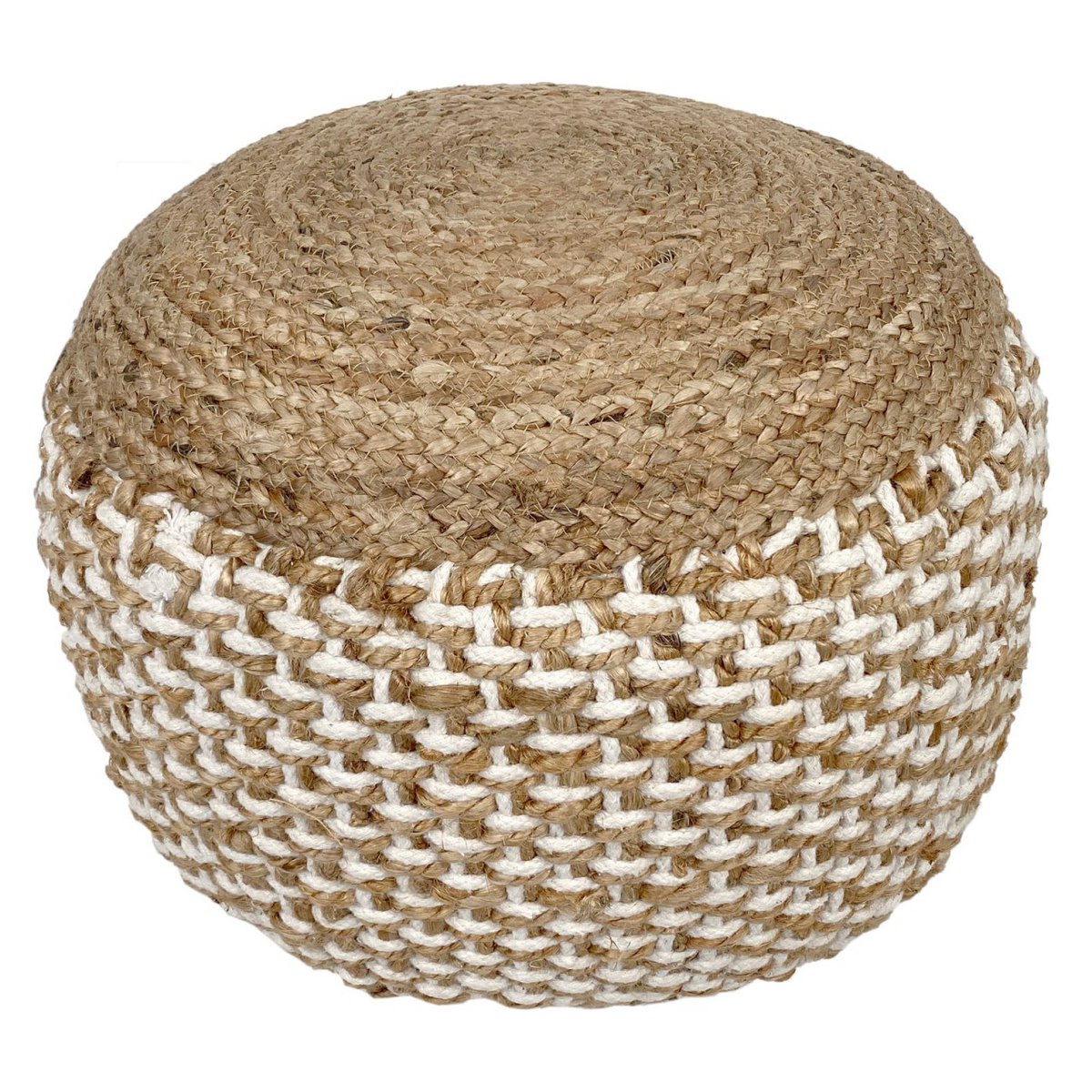Poef / Zitkruk – 100% Natuurlijke Jute – Handgemaakt – Ø50 cm x H35 cm – Keuze uit Naturel & Wit/Naturel