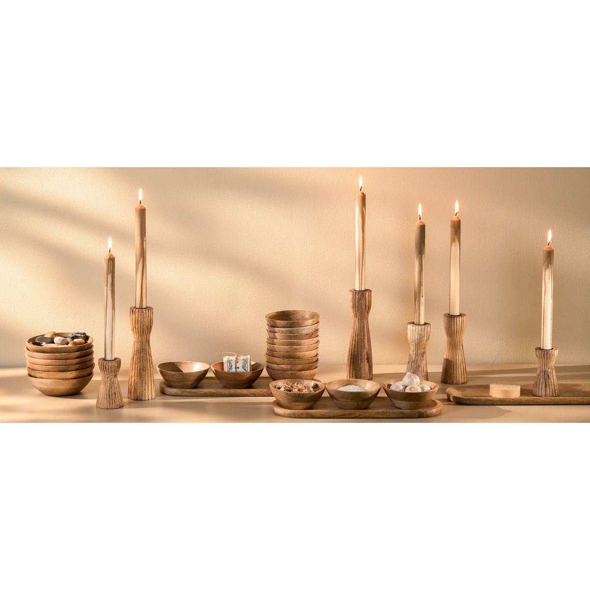 Tomar Bowls and Tray - L35 x W12 x H5 cm - 100% FSC Mango Wood - Light Brown