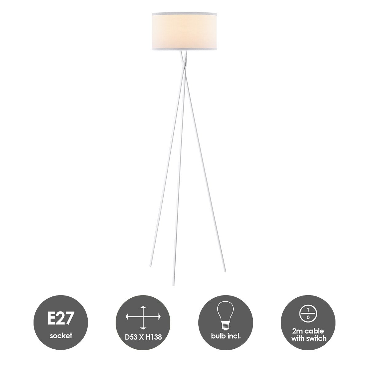 Modern Floor Lamp - Lampshade White - 53x53x138