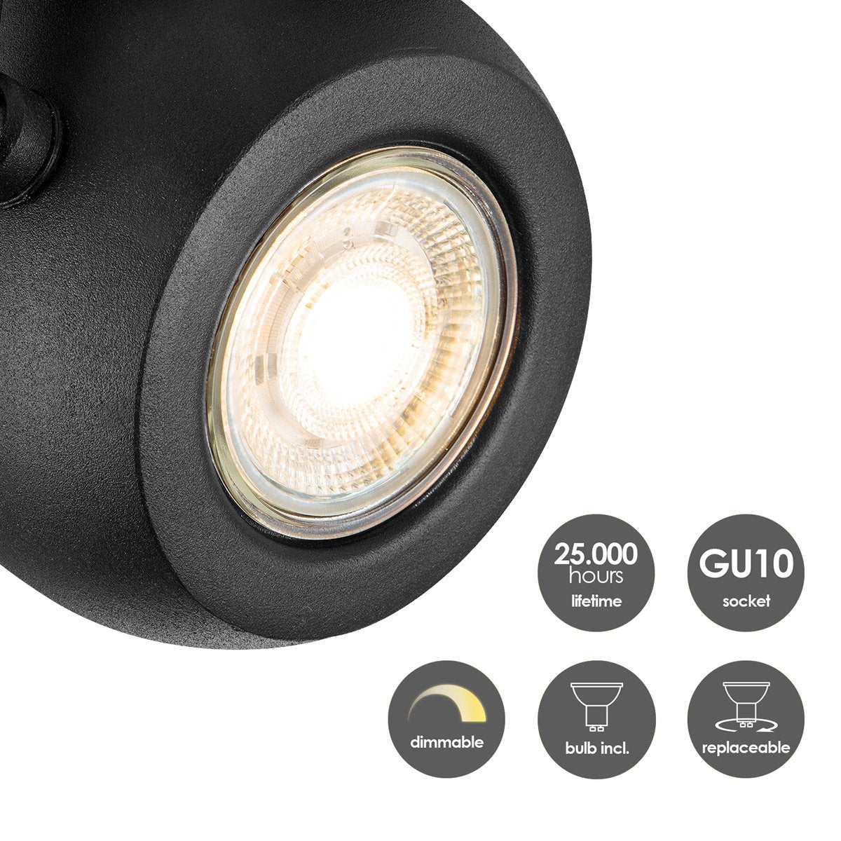 LED Surface-mounted spotlight Nop 3 - incl. dimmable LED lamp - black