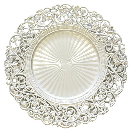 Barokke Witte Onderbord – Ø34 cm – Aulica |woon-meubel.nl