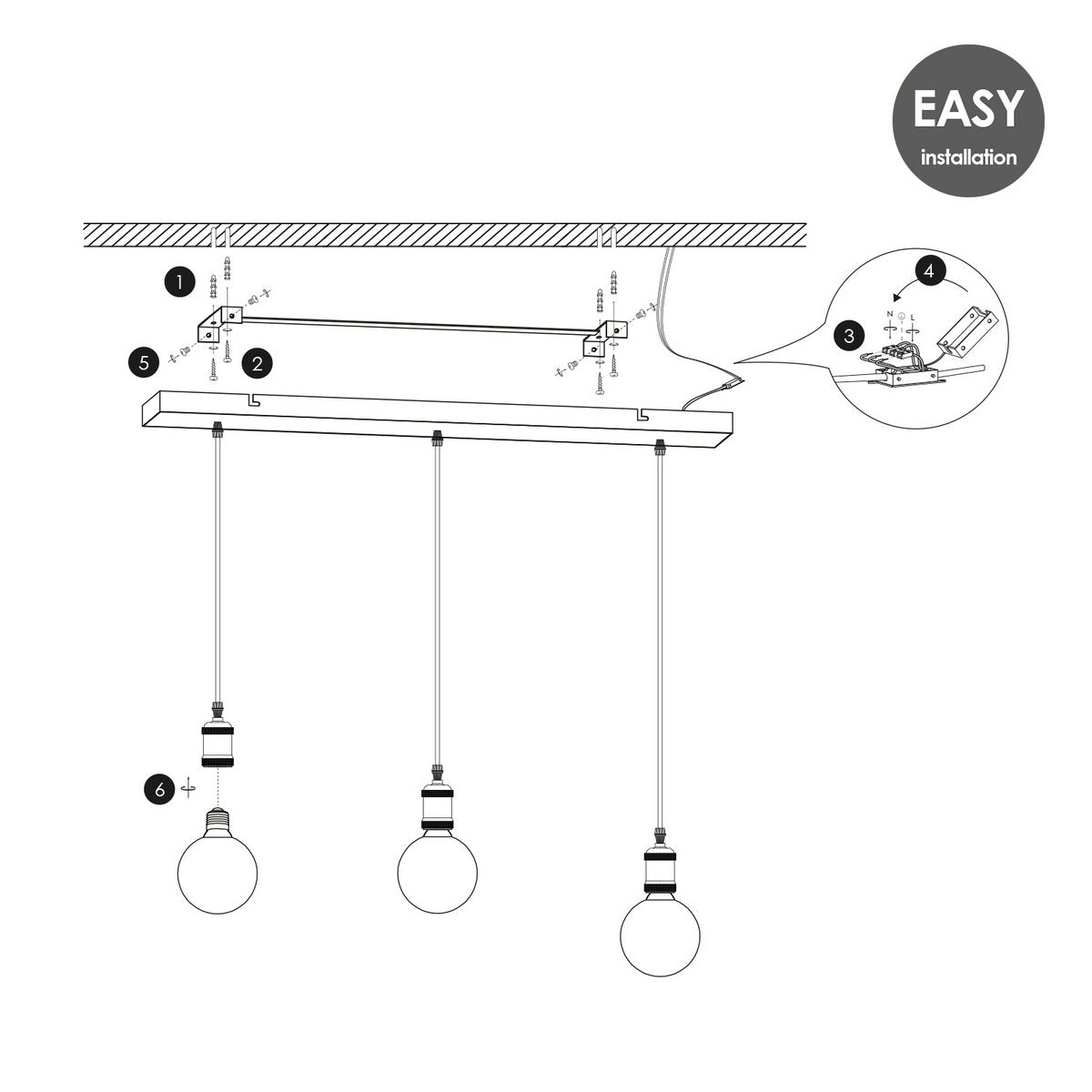 Pendant lamp chrome vintage LED 3L G180 dimmable E27 smoke