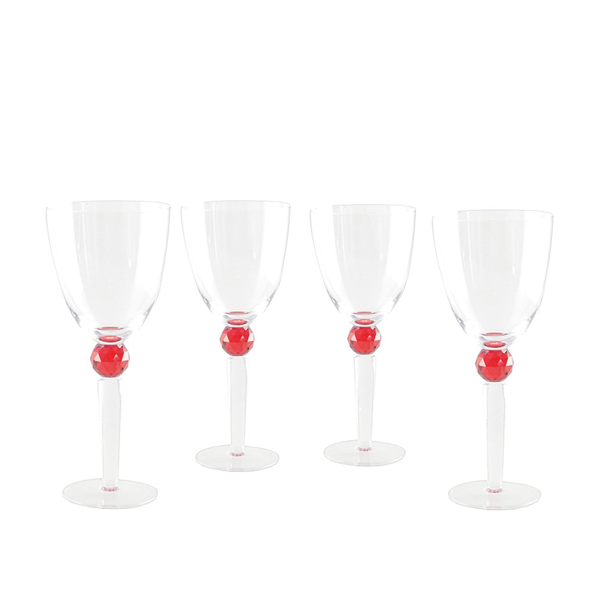 Wijnglazen – Set van 4 Glazen met Rode Diamantvoet |woon-meubel.nl