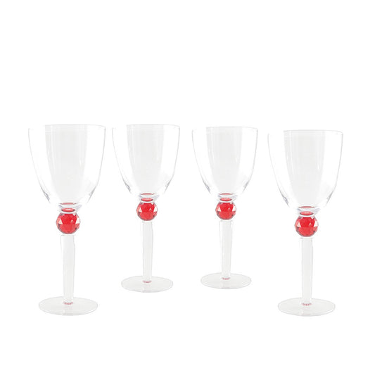 Wijnglazen – Set van 4 Glazen met Rode Diamantvoet |woon-meubel.nl