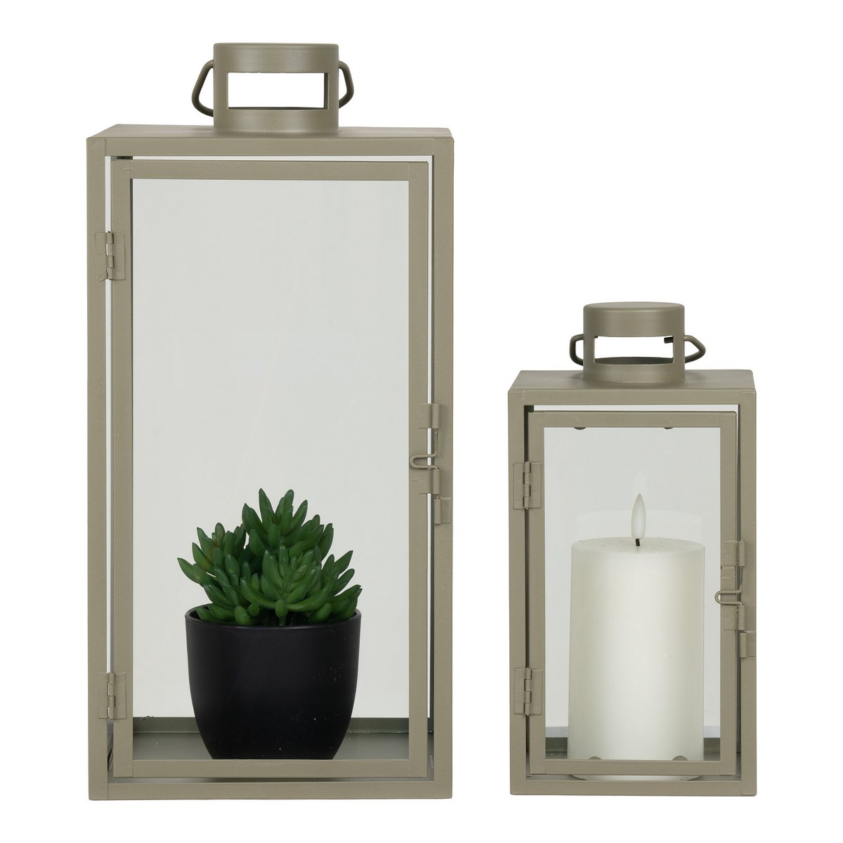 Corfu Lantaarns - Groen, Staal, Glas - Set van 2