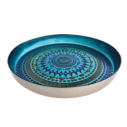 Aulica Coachella Blue Glass Tray – Ronde Blauwe Glazen Dienblad 34,5 cm