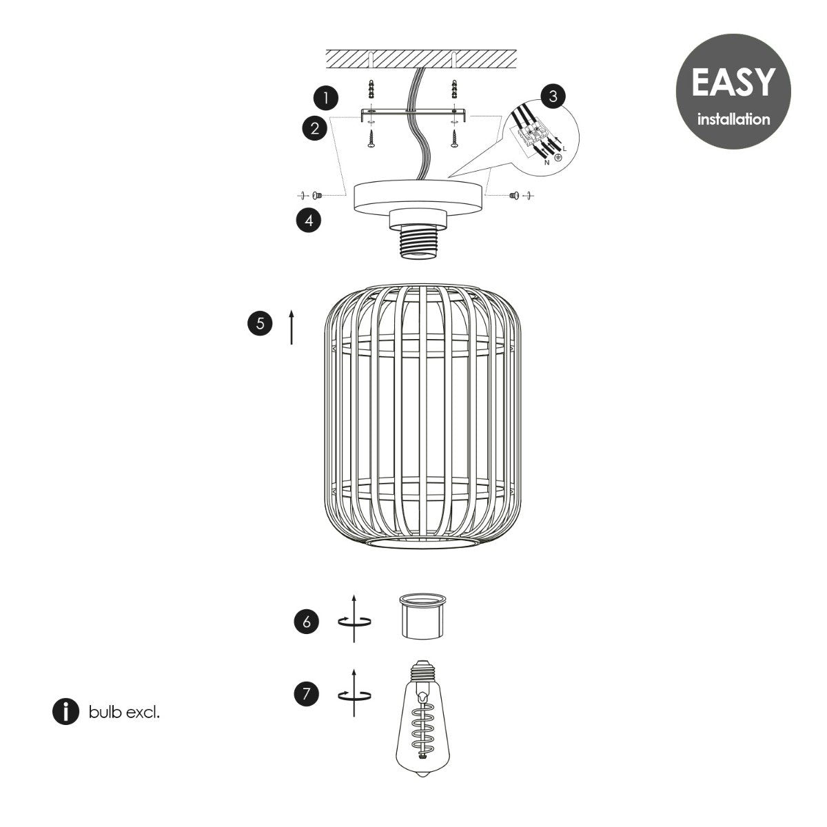 Ceiling lamp with bamboo shade 21.5 x 21.5 x 30 cm