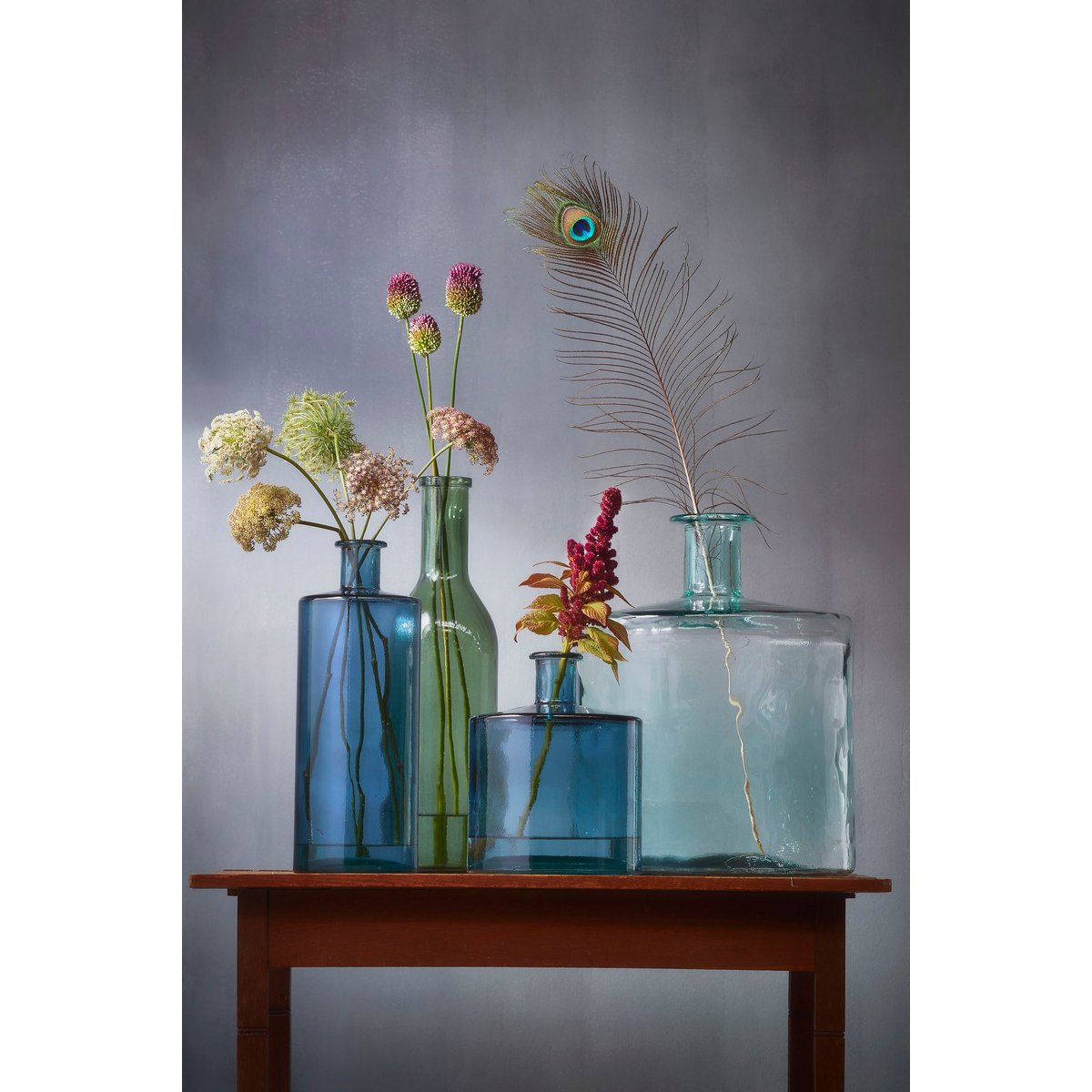 Guan Bottle Vase - H40 x Ø15 cm - Recycled Glass - Blue