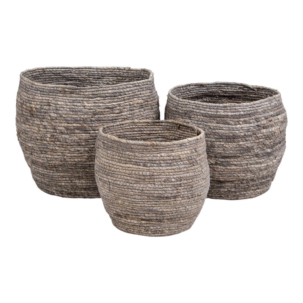 Paniers Tivoli - Gris, Feuille de maïs, 33 x 33 x 30 cm - Lot de 3