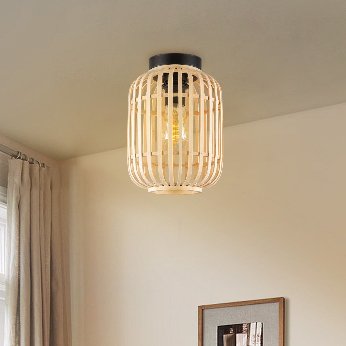 Ceiling lamp with bamboo shade 21.5 x 21.5 x 30 cm