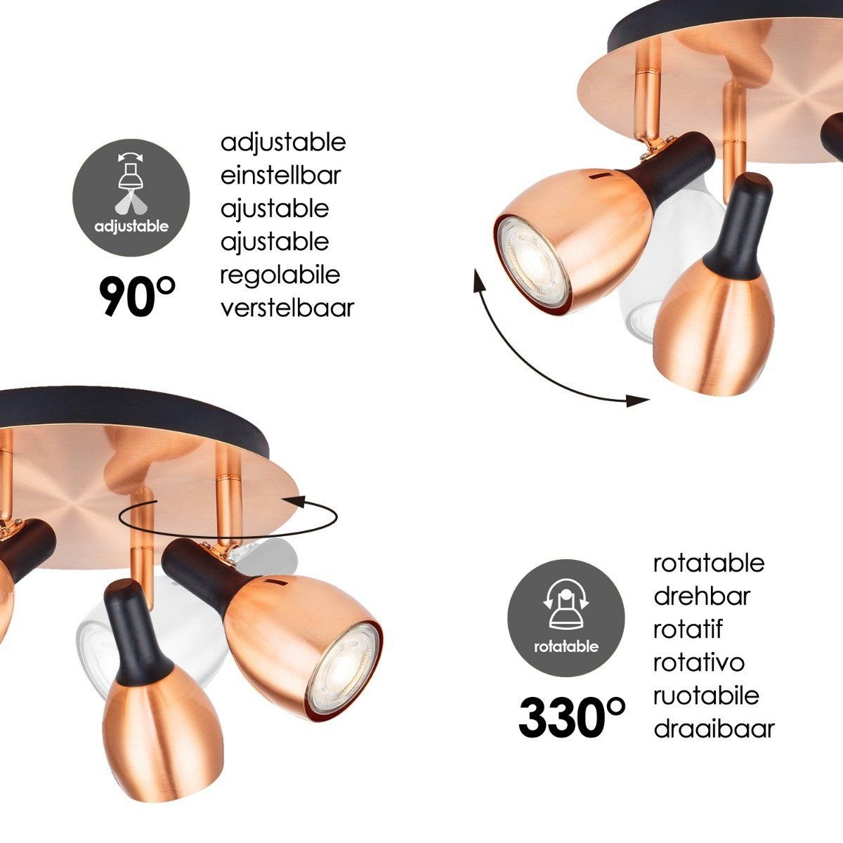 LED Surface-mounted spotlight Novi 4 - incl. dimmable LED lamp - Copper