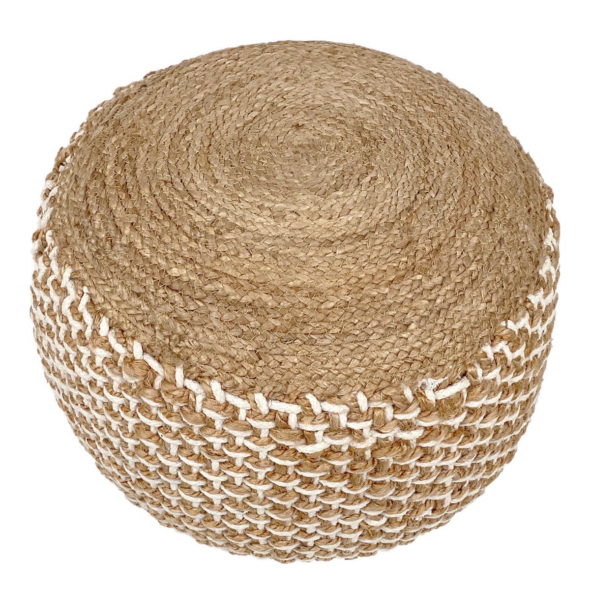 Poef / Zitkruk – 100% Natuurlijke Jute – Handgemaakt – Ø50 cm x H35 cm – Keuze uit Naturel & Wit/Naturel