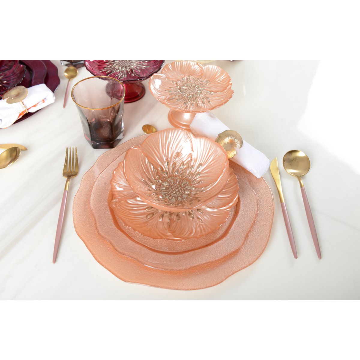 Zalmkleurig Glas Presentatiebord Ø32,5 cm – Aulica Boudoir | woon-meubel.nl