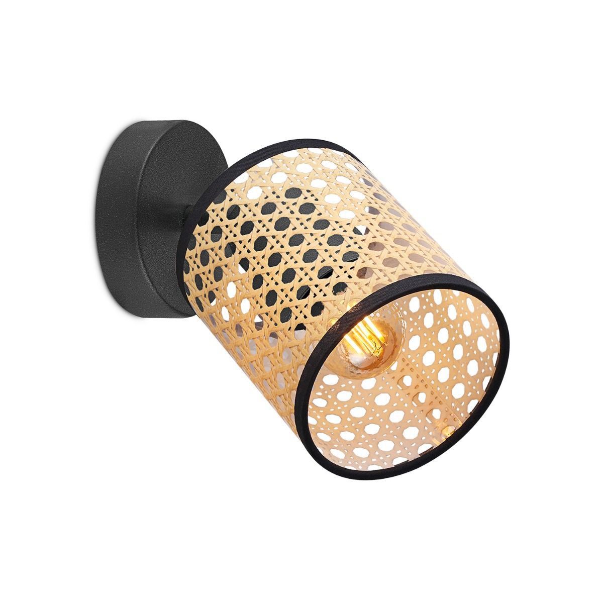 Landelijke LED Wandspot Rotan - Zwart |woon-meubel.nl