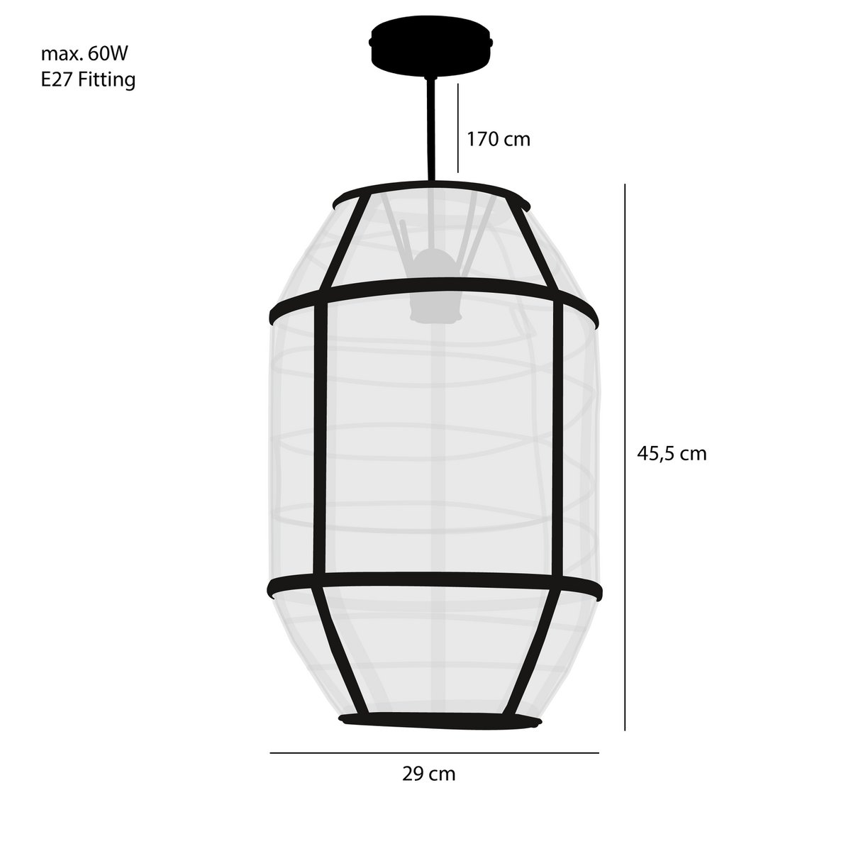 Pella Hanging Lamp - H46 x Ø29 cm - Linen - Off White