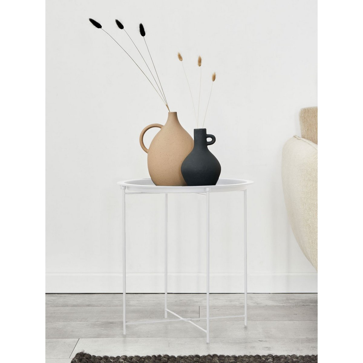 Inklapbare ronde bijzettafel met opbergruimte – Ø 47 cm | Voor binnen en buiten
