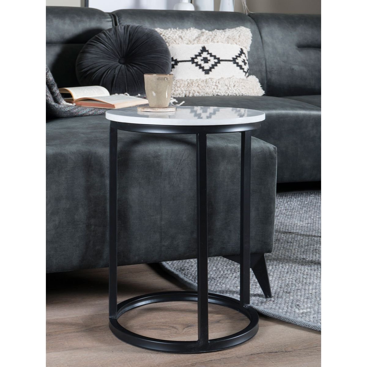 Laptoptafel Mitch Marmer Rond - Wit/Zwart |woon-meubel.nl