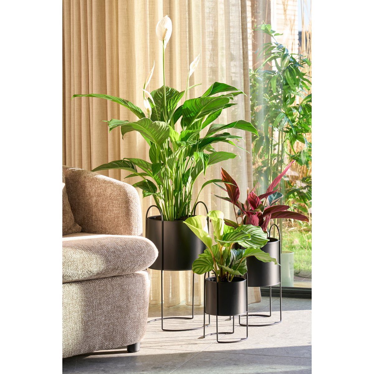 Petry Bloempot op Standaard Zwart - Metaal - Set van 3 |woon-meubel.nl