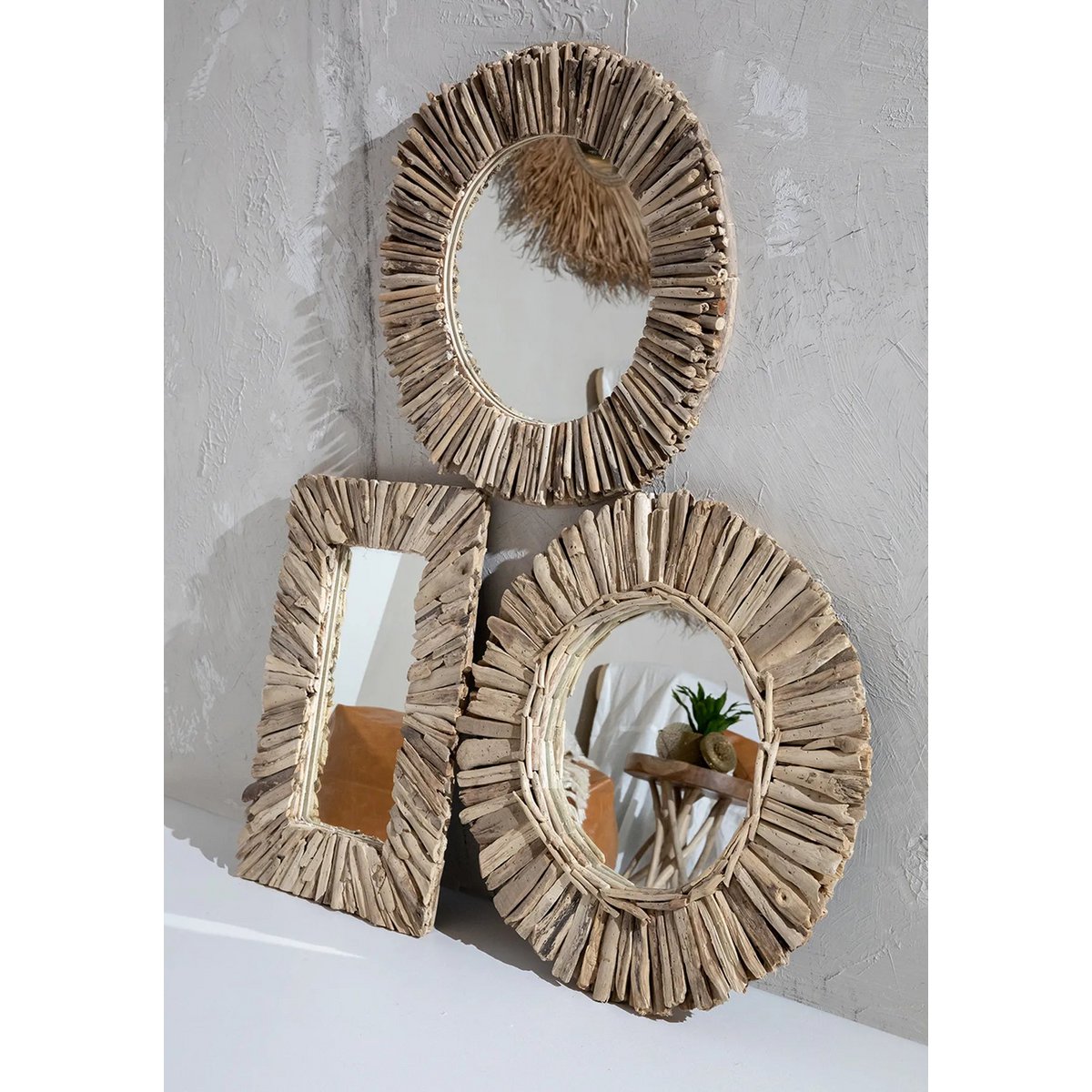 De Driftwood Framed Spiegel handgemaakte - Naturel - M |woon-meubel.nl