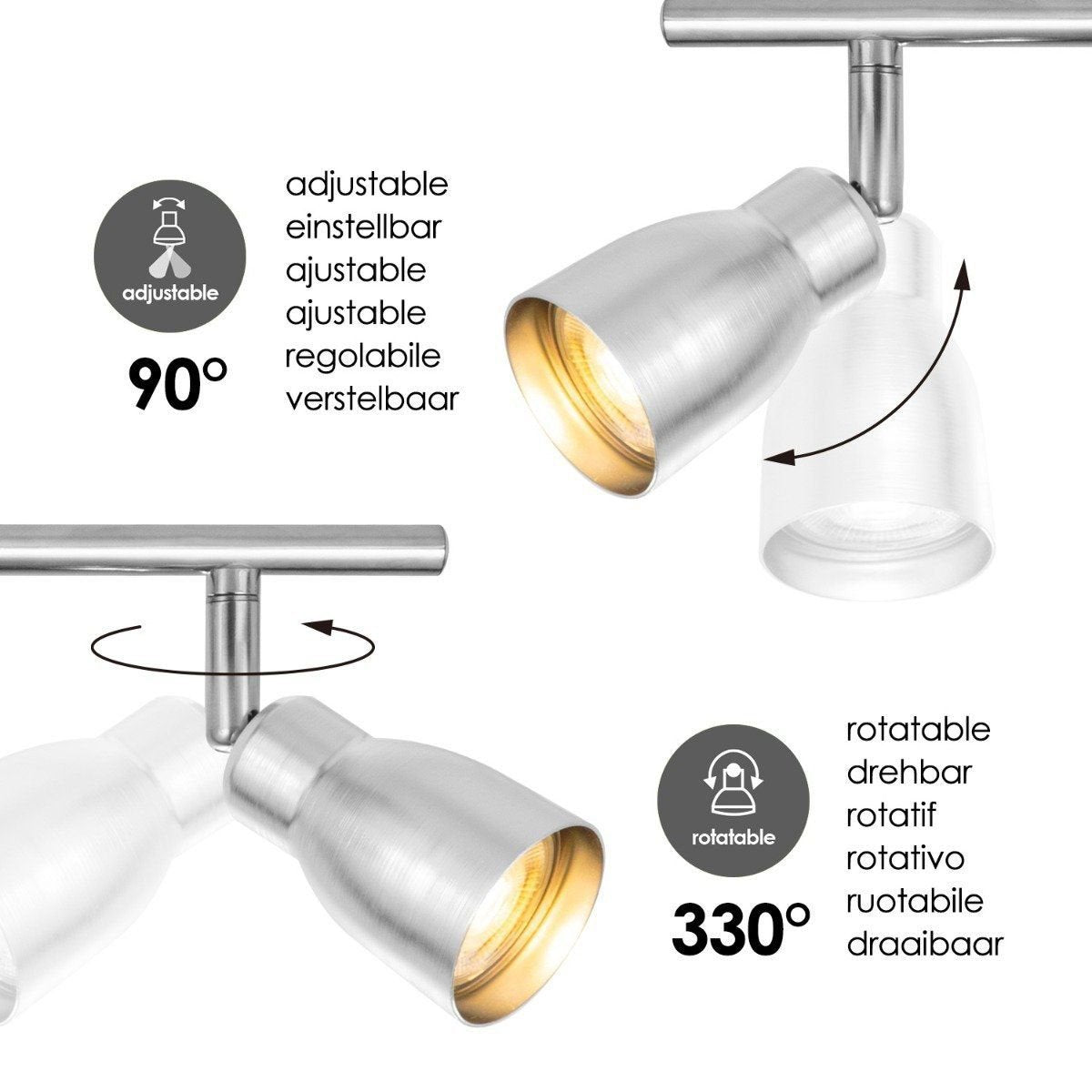 LED Surface-mounted spotlight Alba 4L - dimmable - brushed steel