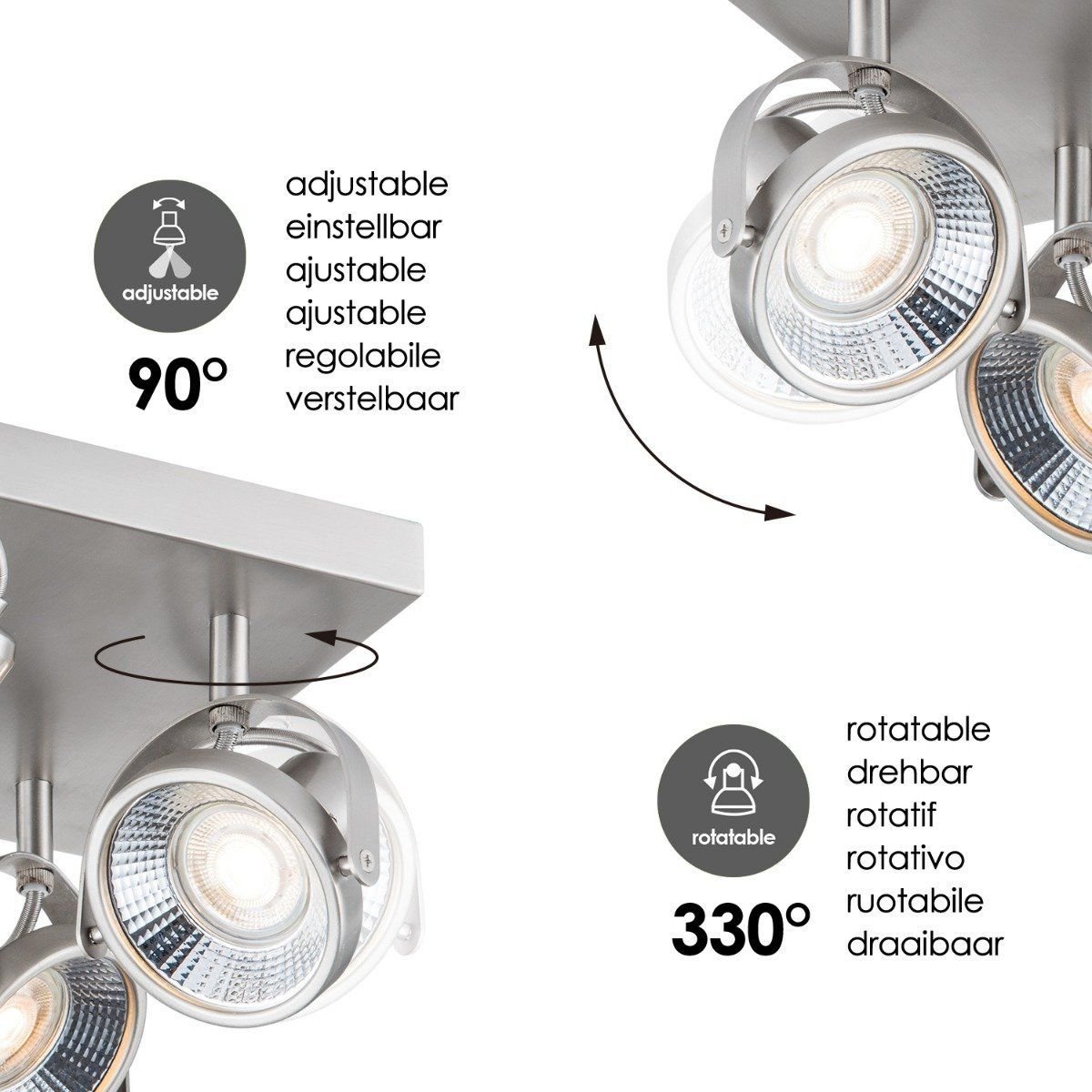 LED Surface-mounted spotlight Yaya 4 - dimmable - brushed steel