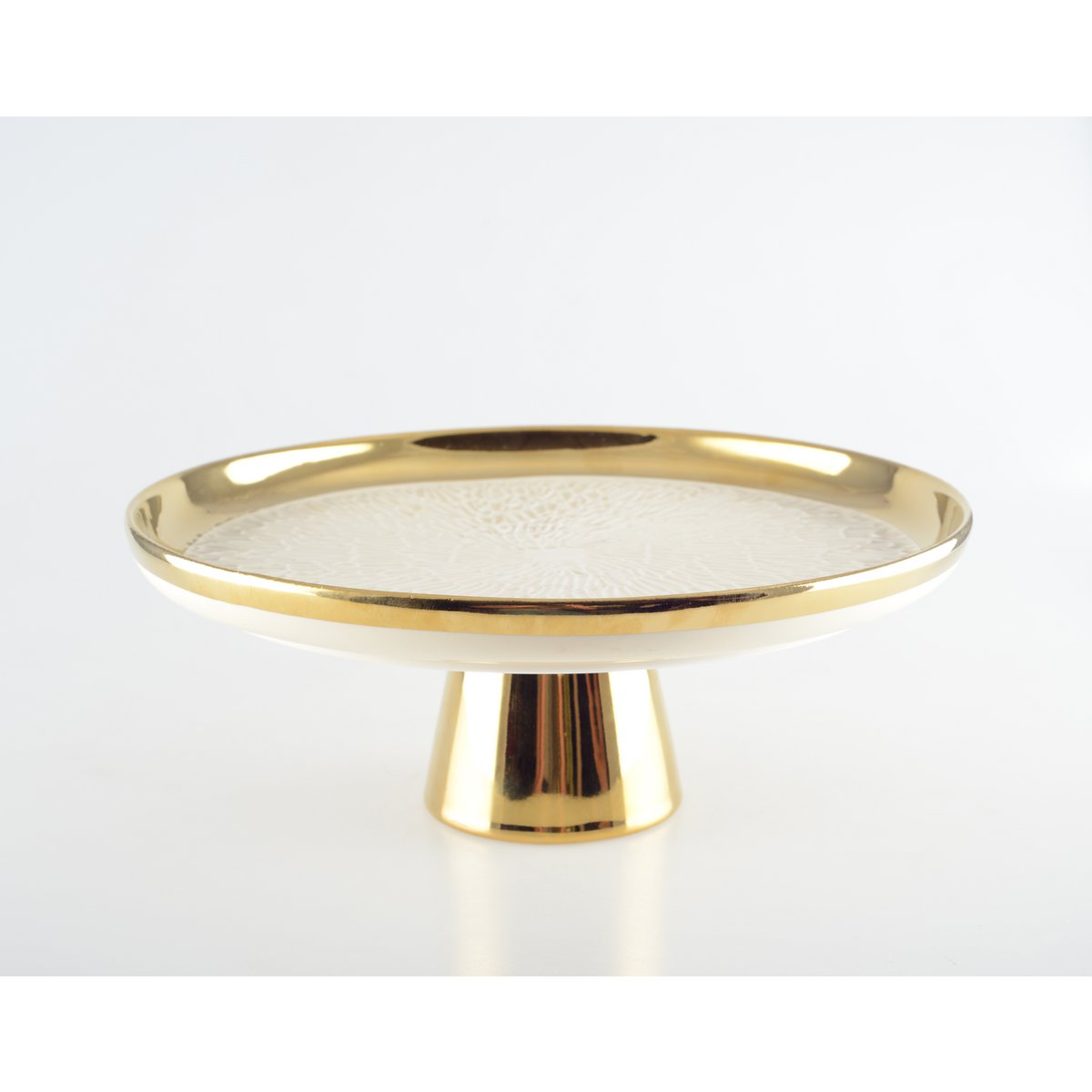Aulica Taartschaal op Voet – Crème met Gouden Rand |woon-meubel.nl