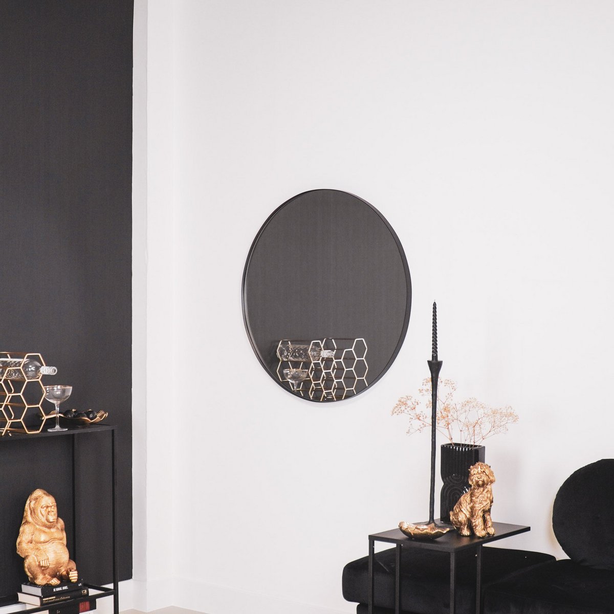 Spiegel - Ronde Wandspiegel - Metaal - Zwart - Ø80cm|woon-meubel.nl