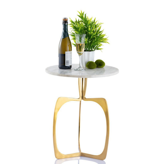 Luxe Ronde Bijzettafel van Marmer & Aluminium – Zilver/Zwart of Goud/Wit – Ø45 x H56 cm