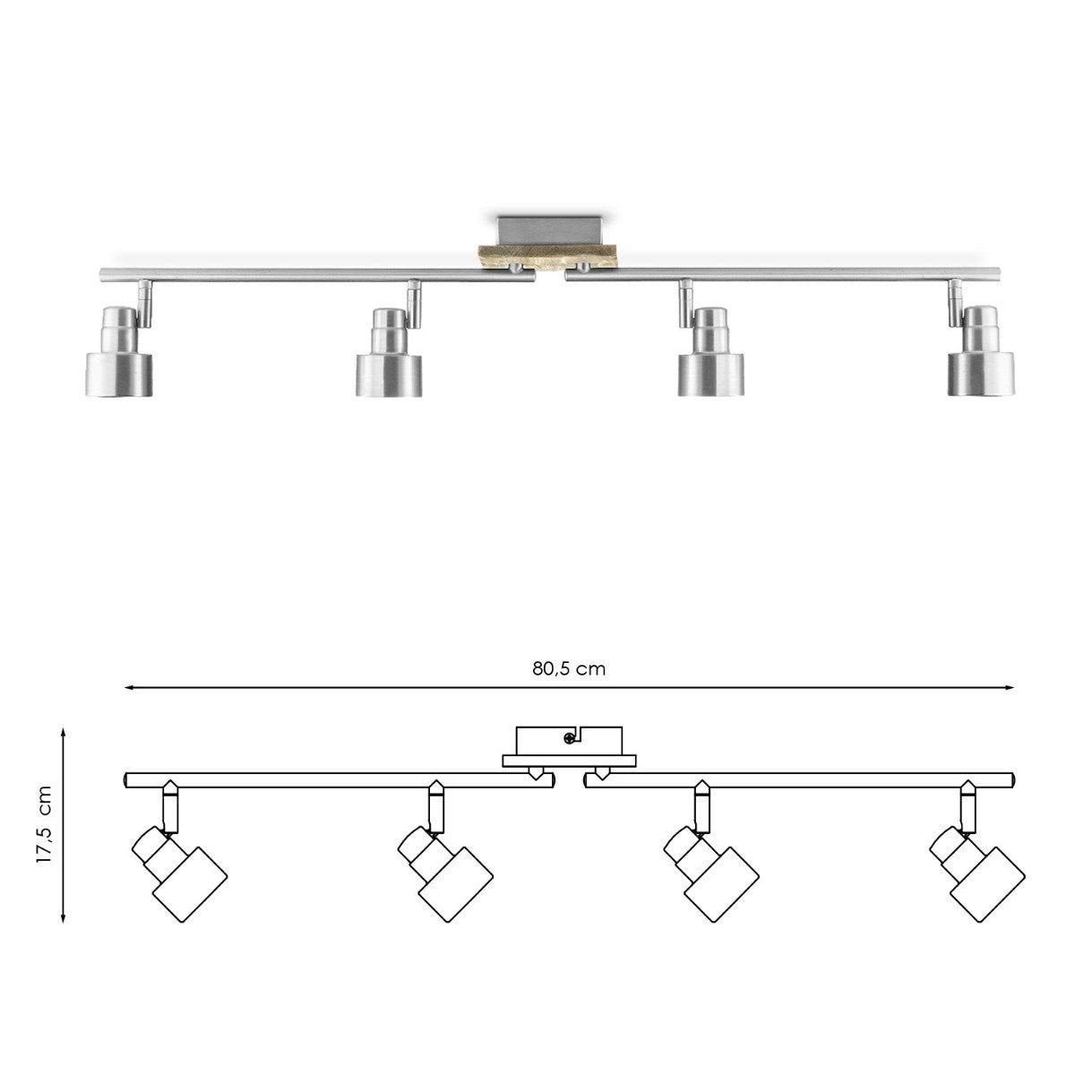 LED Surface-mounted spotlight Drift 4 - incl. dimmable LED lamp - wood
