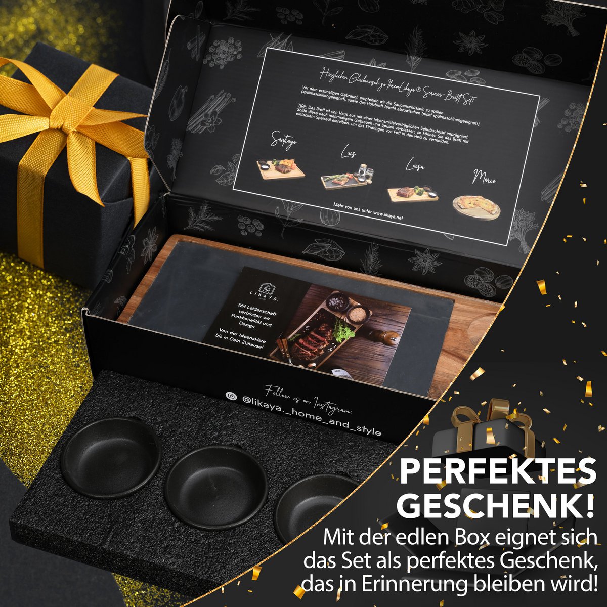 Serving Board 2 set gemaakt van FSC® Acacia Wood met leisteenplaten + 4x sauzenschaal