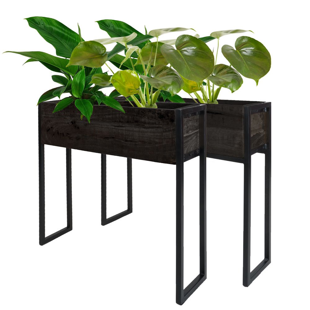 Plantenbak Faab Zwart Mangohout – Set van 2 |woon-meubel.nl