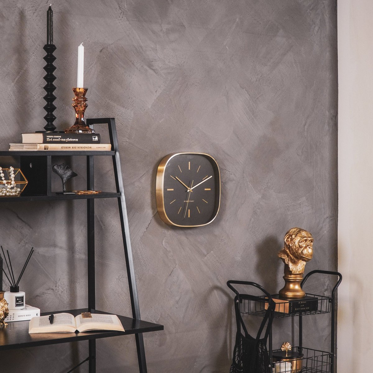 Wandklok Zwart Goud – 30 cm – Modern Design – Glas & Kunststof