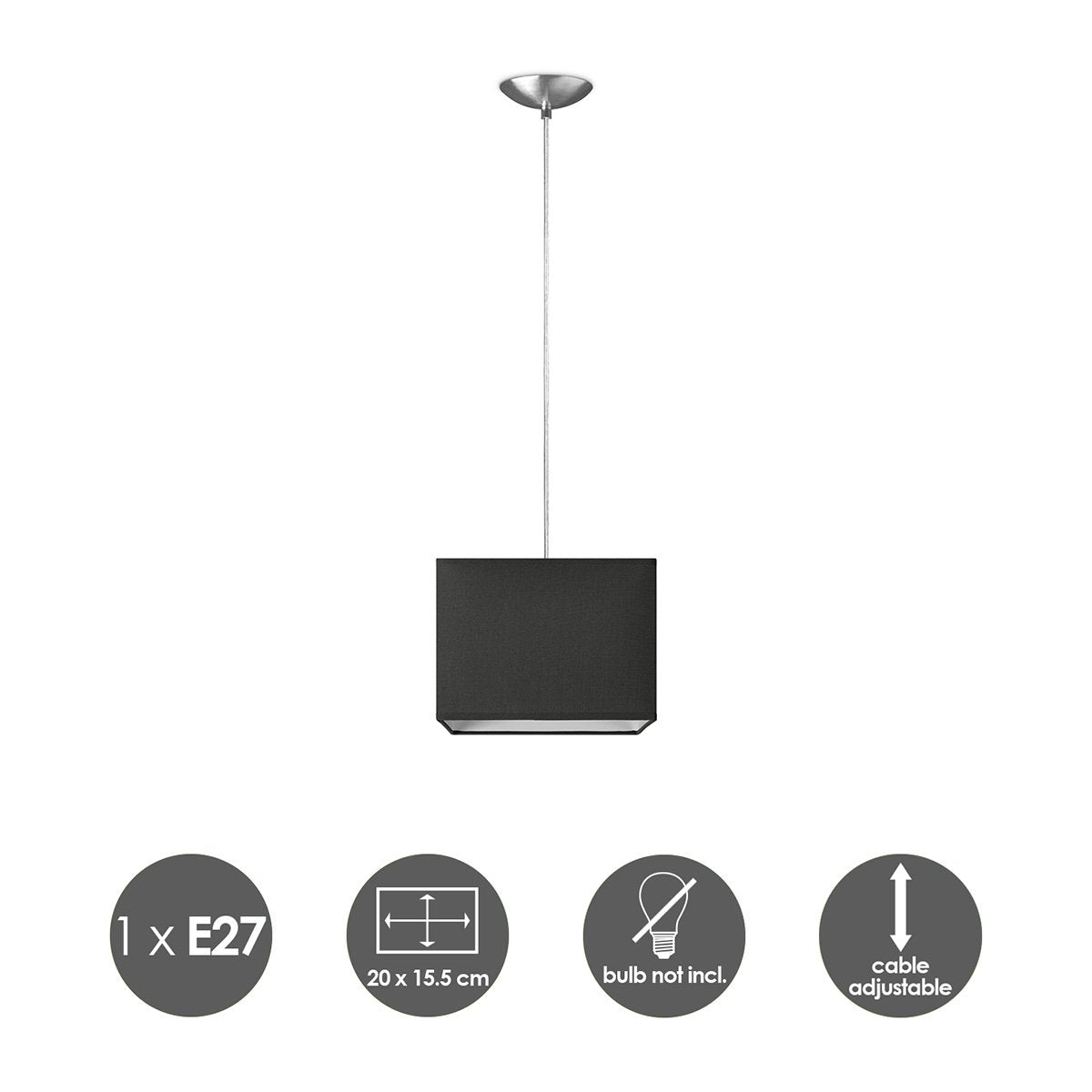 Block pendant lamp with lampshade, E27, anthracite, 20cm