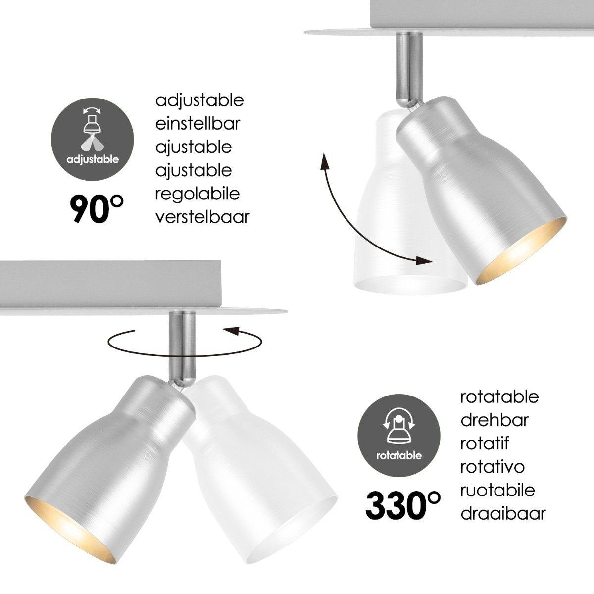 LED Surface-mounted spotlight Alba 2L - dimmable - brushed steel