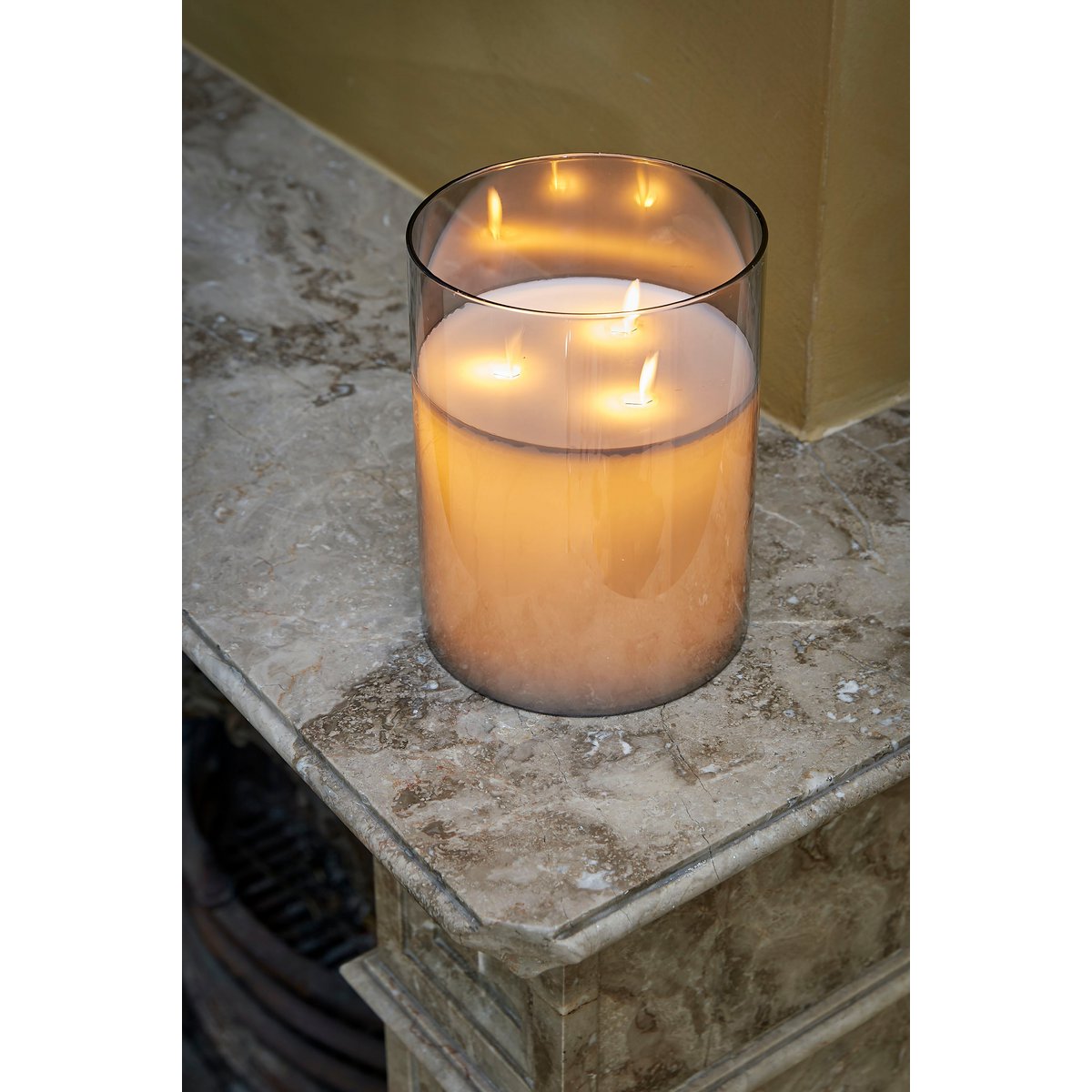 LED Candle - H20 x Ø15 cm - Glass/Wax - Grey