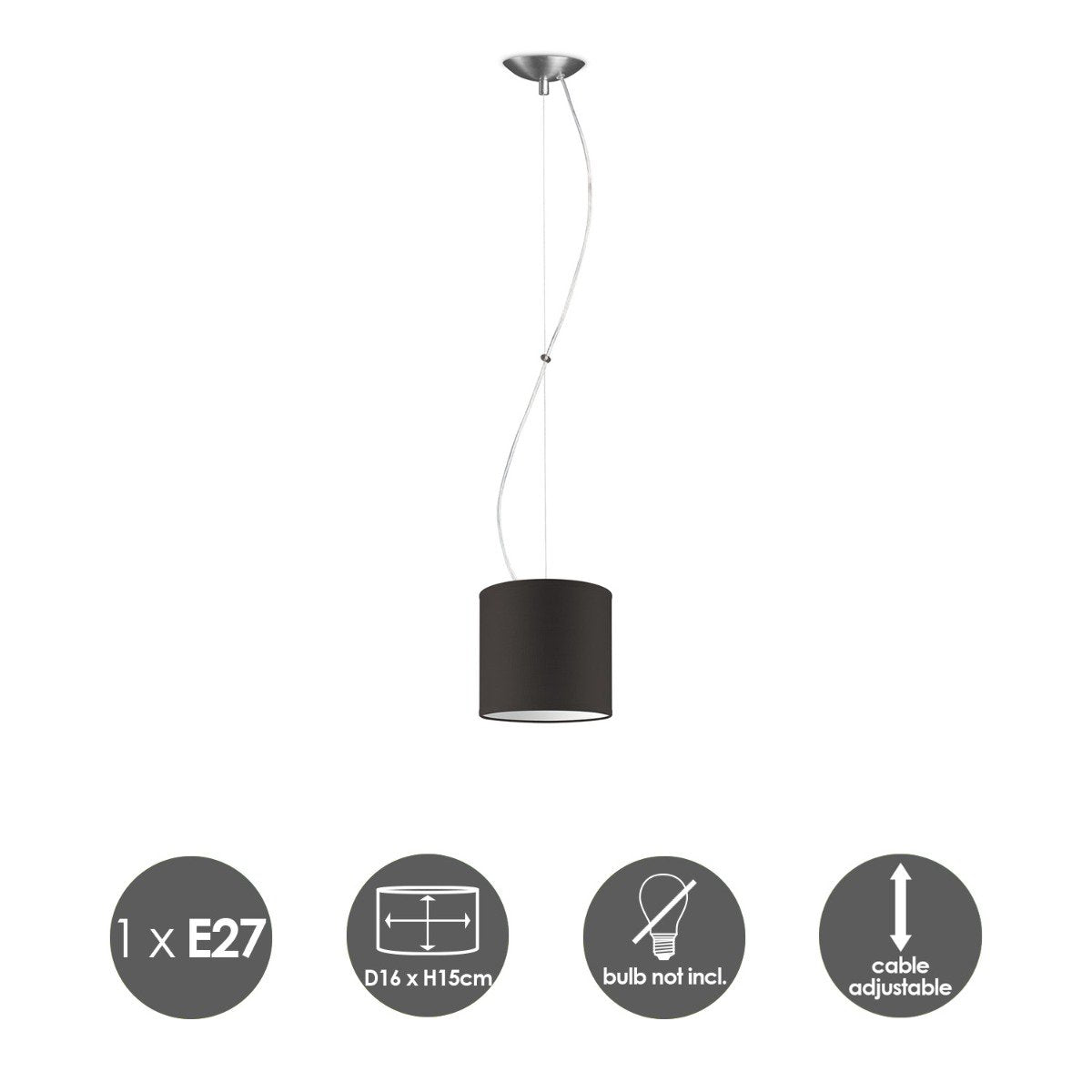Deluxe pendant lamp with lampshade, E27, chocolate, 16cm
