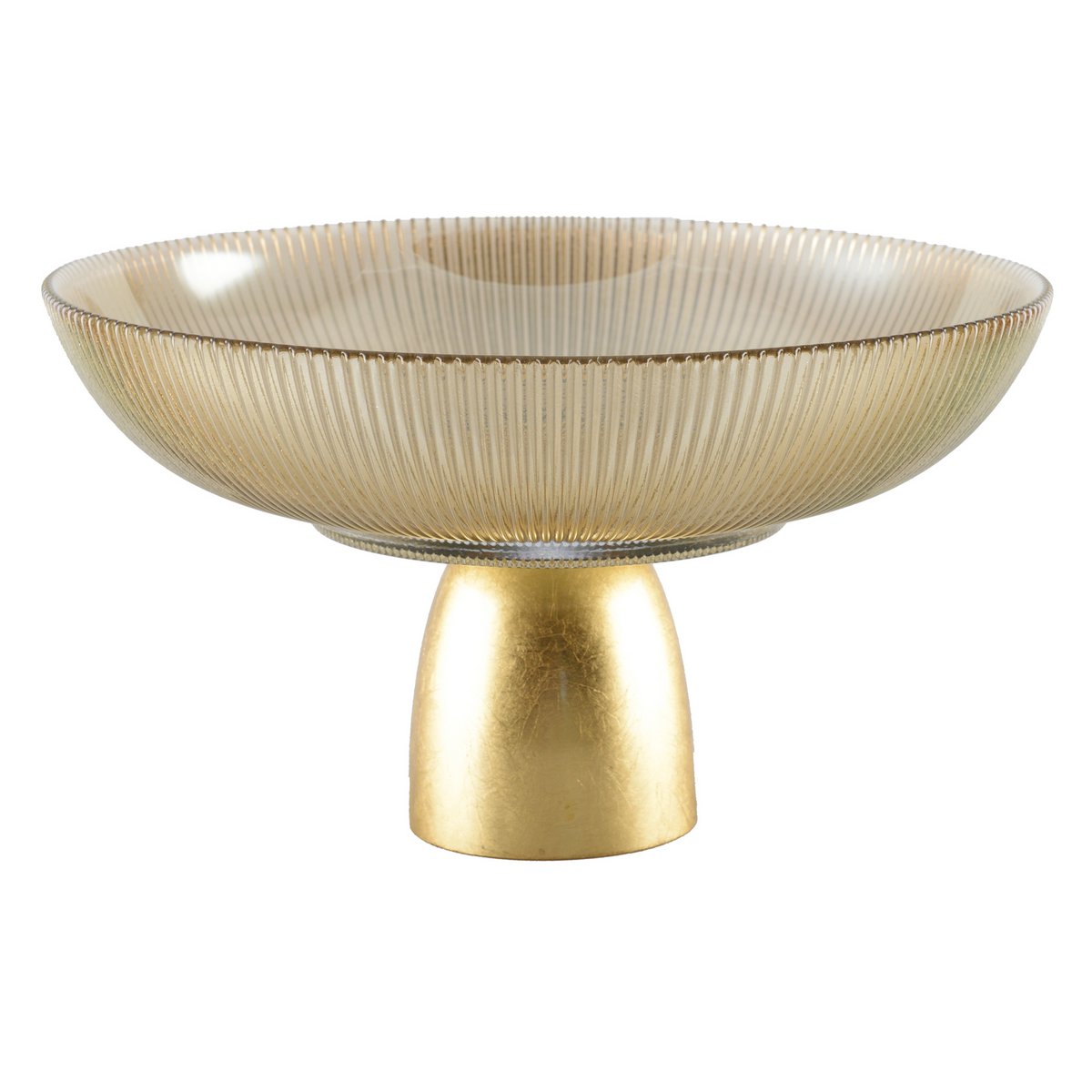 Aulica Fruit Bowl on Gold Foot – Faceted Smoked Ribbed Glass – Ø25 cm