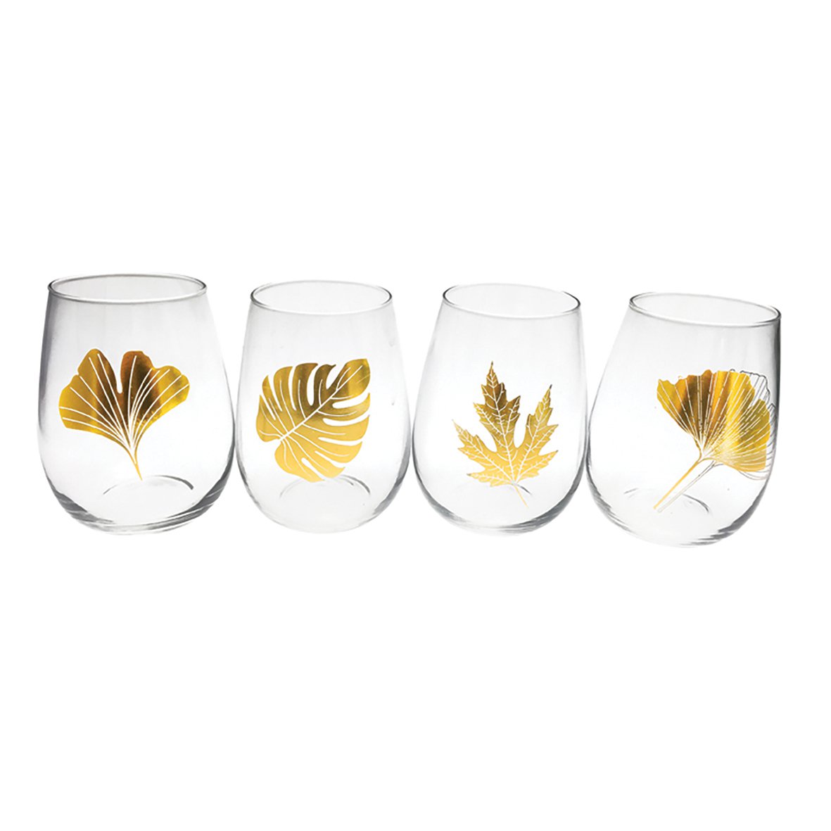 Waterglazen Set van 4 – Goud Blad | 330 ml | Luxe Drinkglazen |woon-meubel.nl