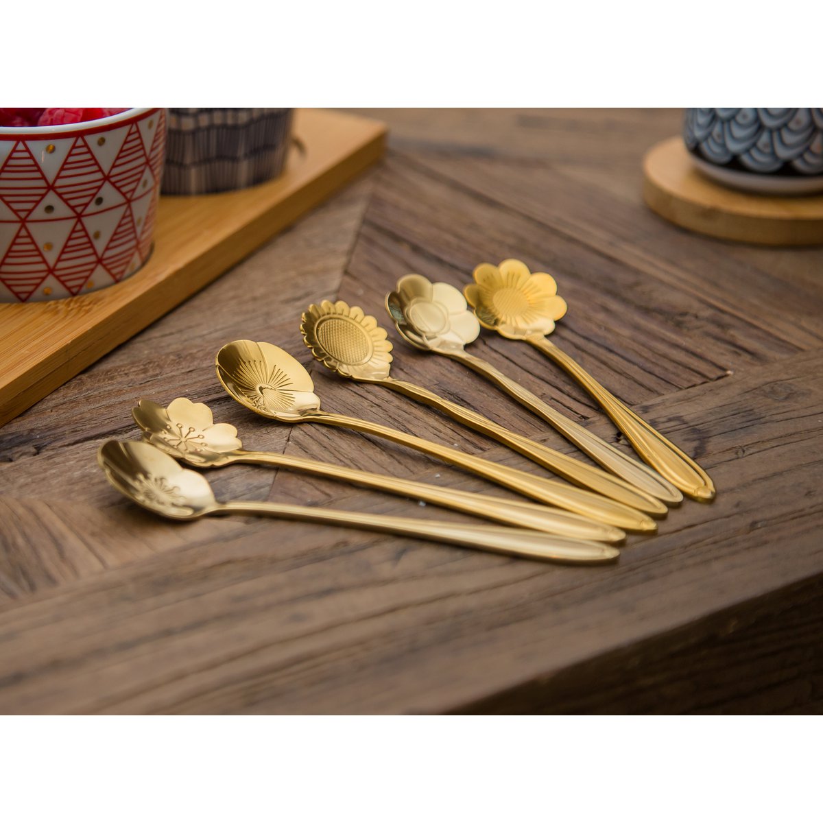 Aulica Gouden Theelepels met Bloem – Set van 6 | woon-meubel.nl
