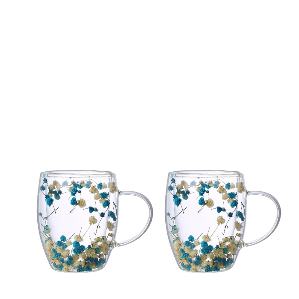 Dubbelwandige Theebekers – Set van 2 – Bloemmotief – Glas | woon-meubel.nl