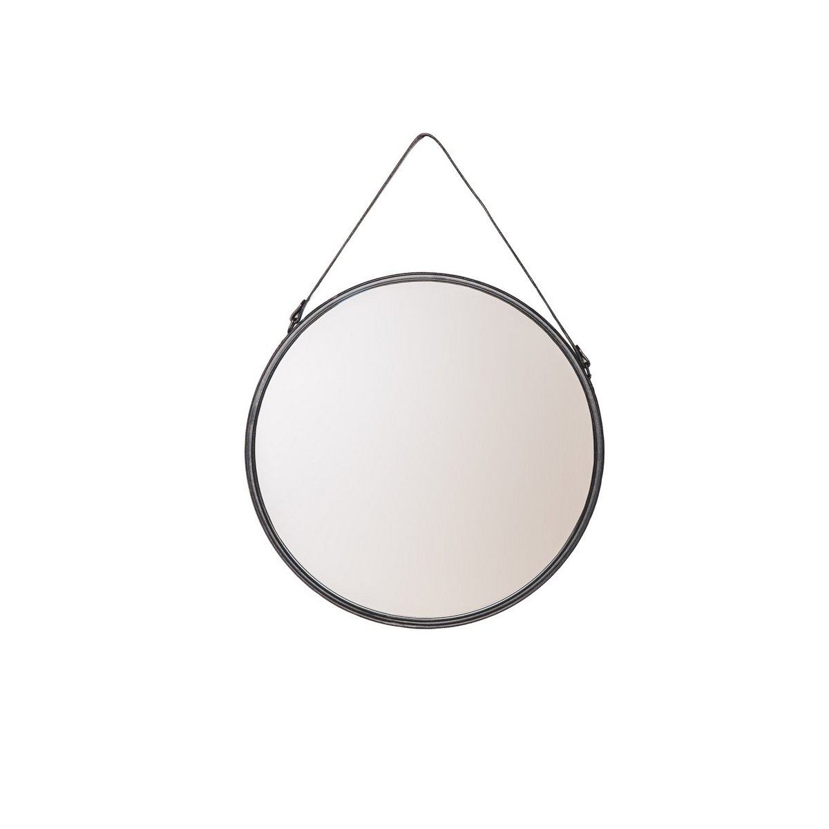 Mirror - Round Wall Mirror - Leather/Metal - Black - Ø50cm