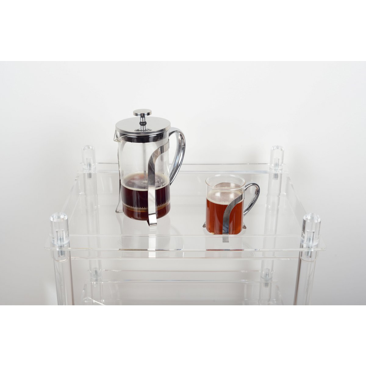 Glazen koffiezetapparaat met 9x9x18cm zilveren metalen decor