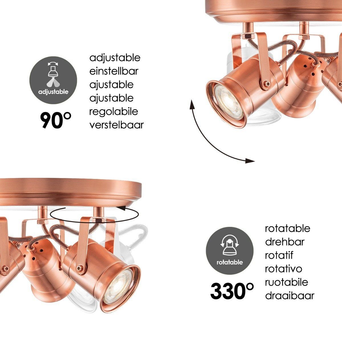 LED Surface-mounted spotlight Venn 3 - incl. dimmable LED lamp - Copper