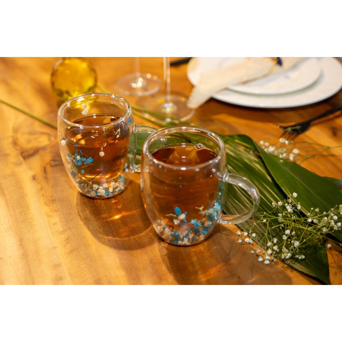 Dubbelwandige Theebekers – Set van 2 – Bloemmotief – Glas | woon-meubel.nl