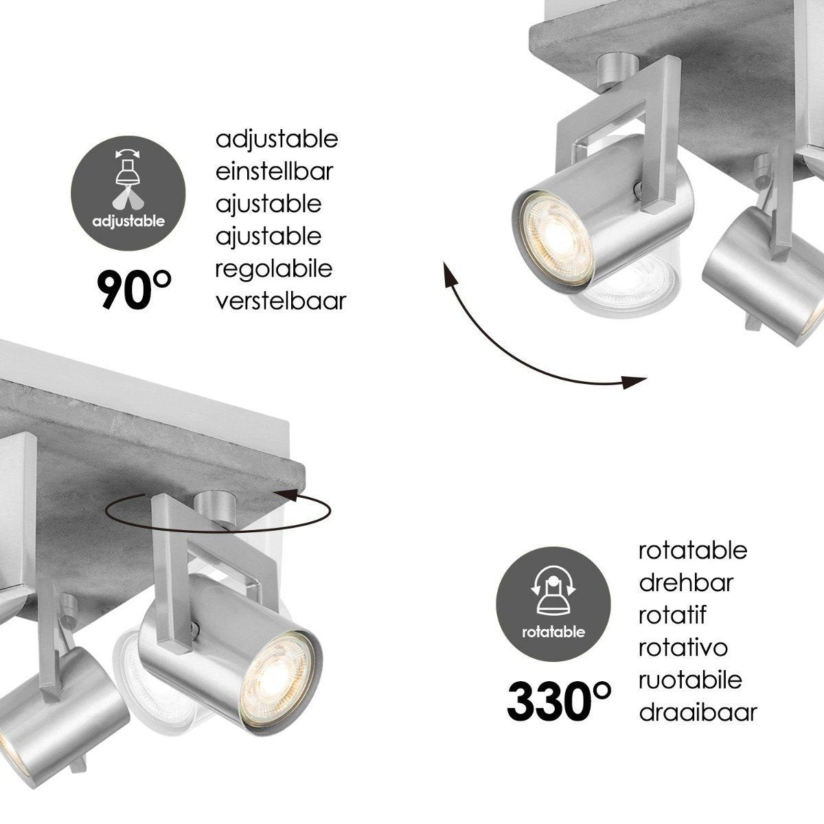 Surface-mounted spotlight Concrete 4 - incl. dimmable LED lamp - concrete